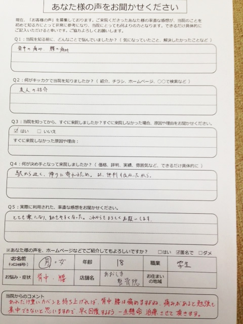 背中、腰の痛み