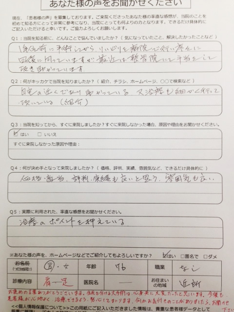 肩、足の痛み